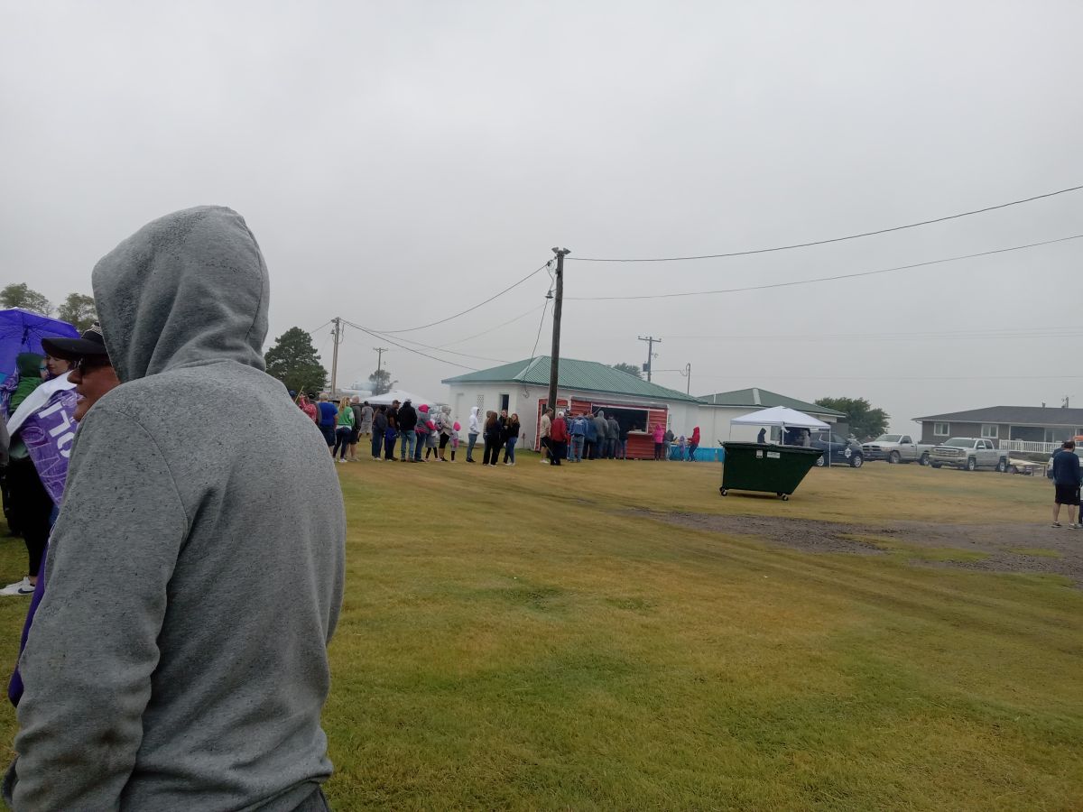 People in jackets standing in line